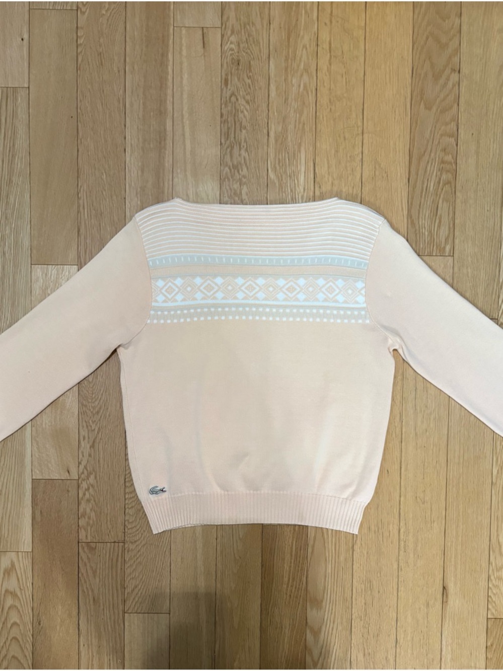 RARE Vintage LACOSTE Archival Jacquard Boatneck Sweater - Peach 100% Cotton - Picture 9 of 9